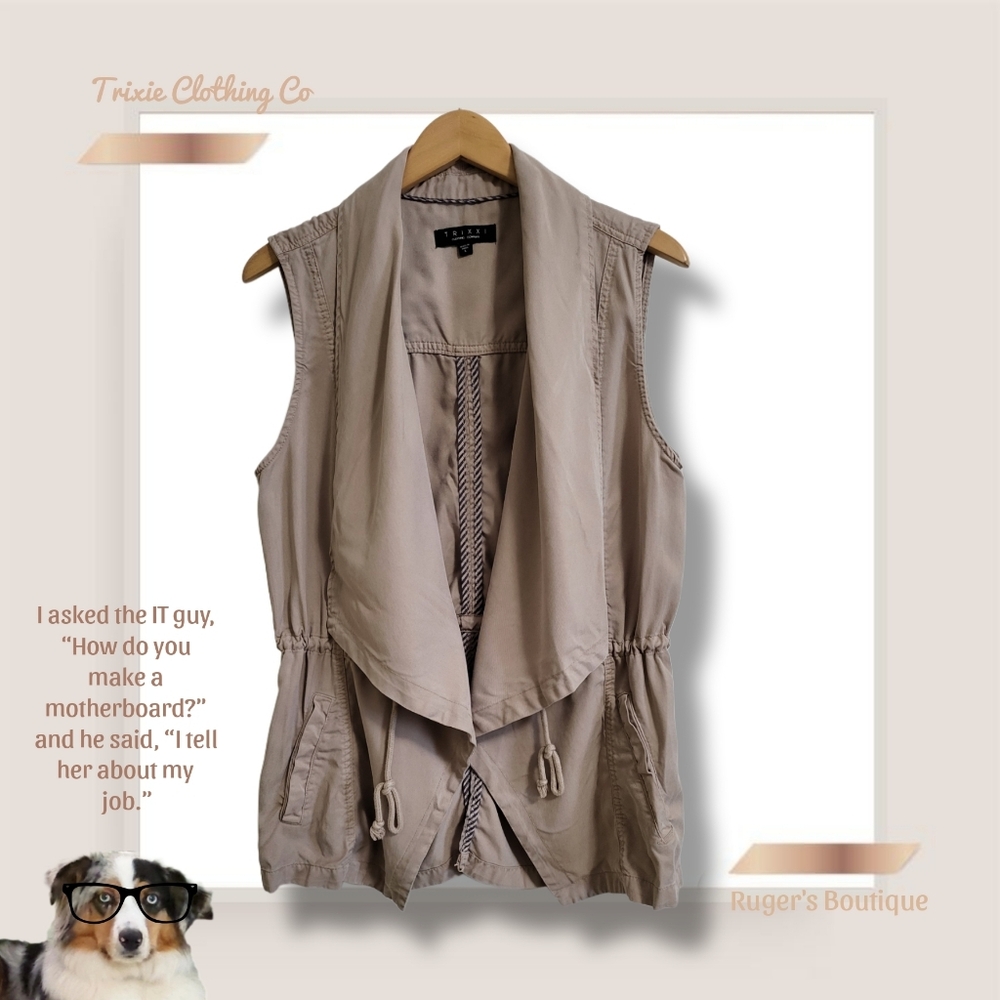🌿Trixxie Clothing Co. Women's Large Tencel Draped Collar Drawstring Vest Jacket - Picture 15 of 16